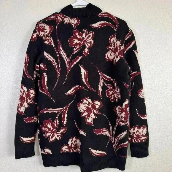 Les Serein Stitch Fix Floral Open Front Cardigan Sweater Black Burgundy NWT SM - Picture 2 of 7